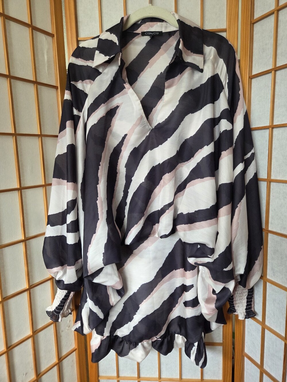 WOMENS CO & CO STRIPES SATIN POLYESTER RELAXED HIGH-LOW BLOUSE SIZE M/L